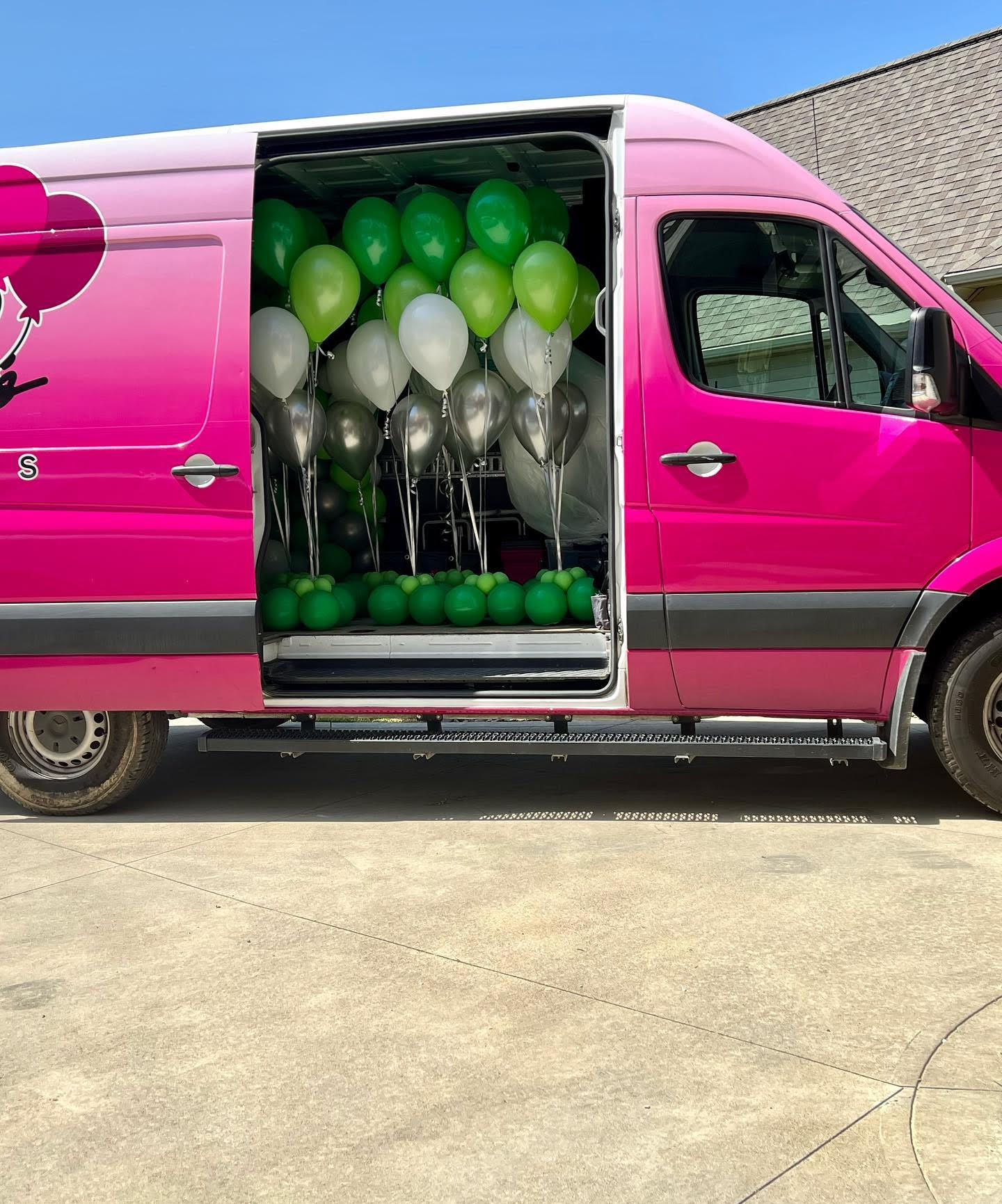 Van loaded with balloons
