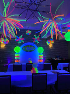 Neon glow balloons with UV lighting
